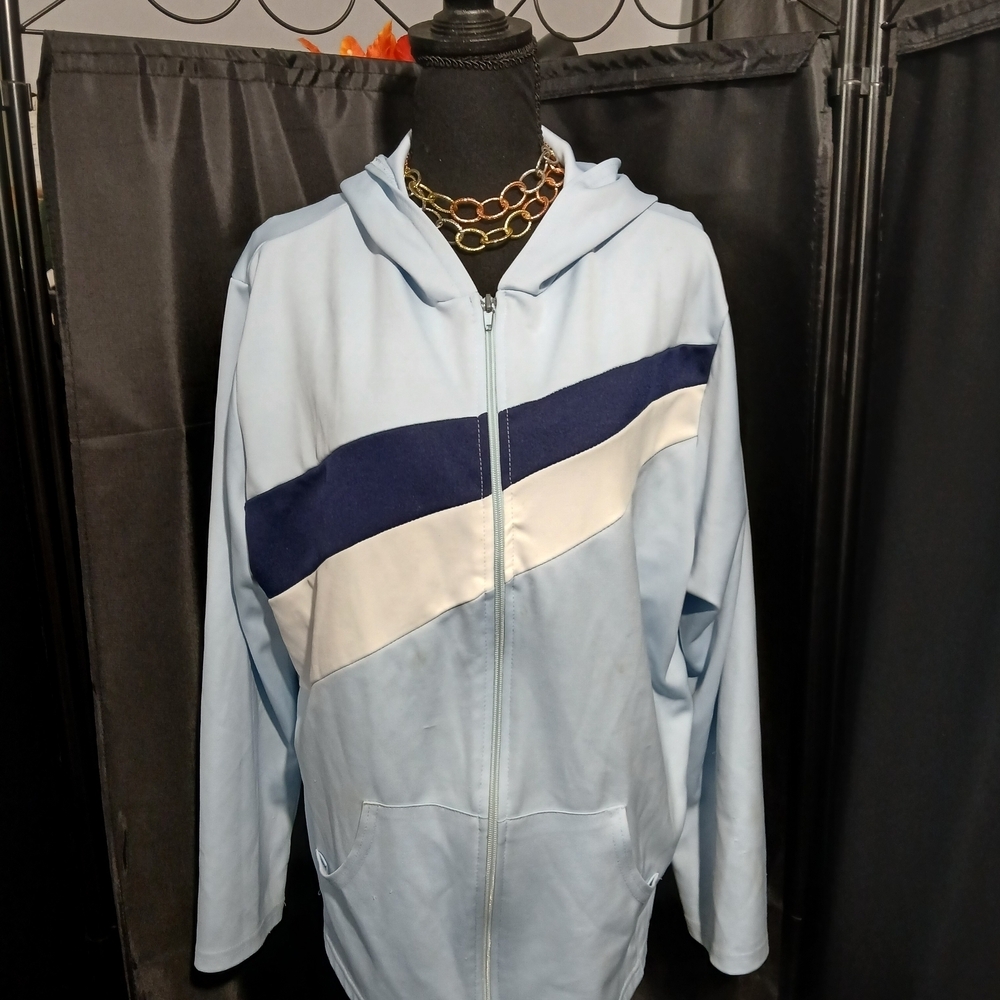 Women's Light Blue and Navy Hooded Jacket